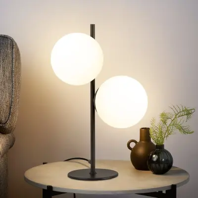 NETTLIFE Lampe de Table Lampe de Chevet Noire Salon E27 Design Moderne Verre Industriel Vintage Métal 2 Ampoules