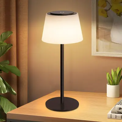 NETTLIFE Lampe de chevet sans fil à LED, rechargeable par USB, tactile, intensité variable, noire, 3600 mhA