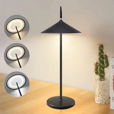 NETTLIFE Lampe de chevet tactile sans fil LED lampe de table noire dimmable 1800mhA rechargeable avec USB, LED intégrée en permanence, IP44