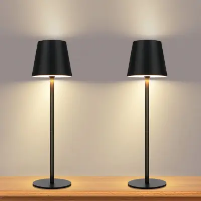 NETTLIFE Lampe de Chevet à Batterie sans Fil， Lot de 2 - LED 2600mhA Lampe de Table d'extérieur  Rechargeable Tactile Lampe à Batterie Noire USB