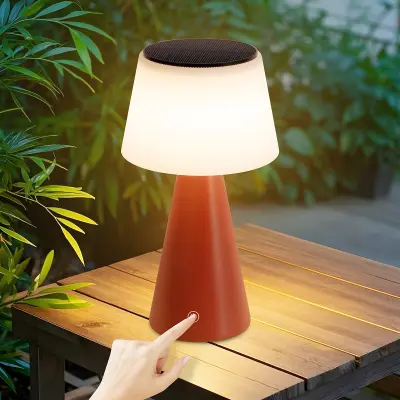NETTLIFE Lampe de table à batterie solaire lampe de chevet LED sans fil 3600mhA rechargeable tactile dimmable lampe rouge avec batterie USB