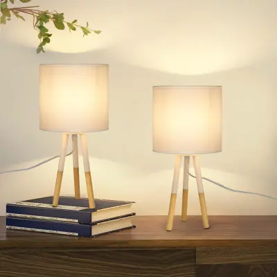 NETTLIFE Lot de 2 Lampes de Table Lampe de Chevet Moderne Blanc E27 Métal Design Salle d'étude