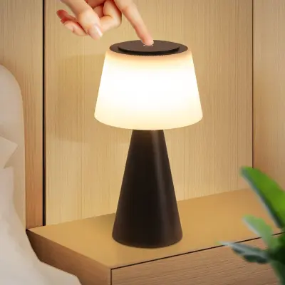 NETTLIFE Lampe de table à piles, lampe de chevet LED - 3600mhA sans fil, lampe tactile à intensité variable avec batterie rechargeable USB noire