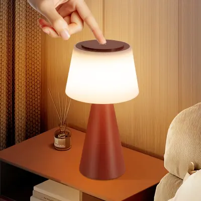 NETTLIFE Lampe de table à piles, lampe de chevet LED - 3600mhA sans fil, lampe tactile à intensité variable avec batterie rouge rechargeable par USB