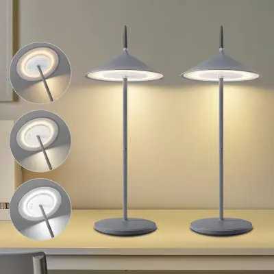 NETTLIFE Lampe de table sans fil lampe de chevet batterie lot de 2 lampes de table LED 1800mhA rechargeable tactile dimmable moderne gris IP44 USB