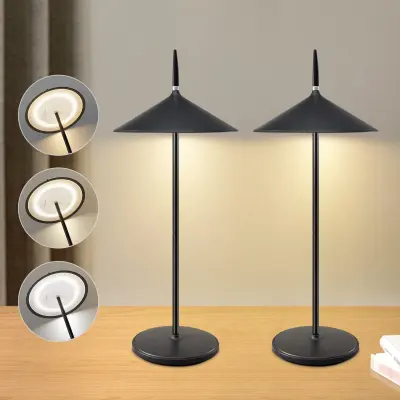 NETTLIFE Lampe de chevet sans fil, lot de 2, tactile, LED noire, dimmable, 1800 mhA, rechargeable par USB, LED intégrée en permanence, IP44