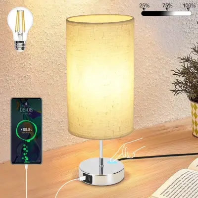 NETTLIFE lampe de chevet tactile dimmable avec fonction de charge lampe de table moderne avec USB E27
