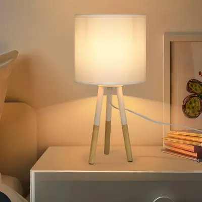 NETTLIFE Lampe de chevet Set de 1 lampes de table Moderne - Lampe de table Salon avec abat-jour en tissu Douille E27 Max. 40W Blanc