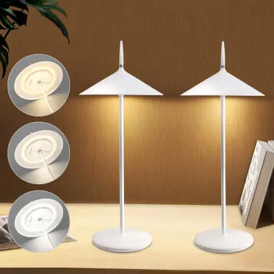 NETTLIFE Lampe de table à piles lampe de chevet LED, lot de 2 lampes de table sans fil 1800mhA, rechargeable, tactile, dimmable, moderne, blanc, IP44