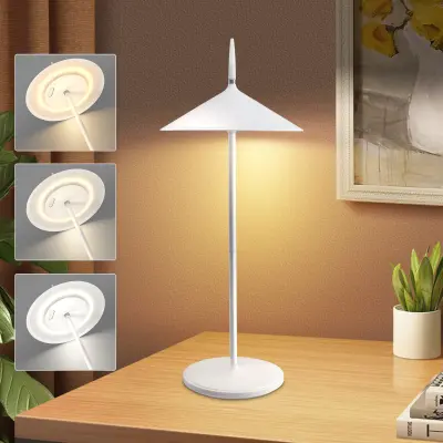 NETTLIFE Lampe de table à piles, lampe de chevet sans fil LED 1800mhA rechargeable tactile dimmable lampe de table d'extérieur moderne blanche IP44