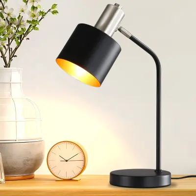NETTLIFE Lampe de Chevet Vintage Câble E27 Noir Or Lampe de Bureau Lampe de Lecture Pivotante