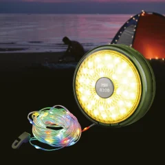 USB SVETILKA ZA KAMPIRANJE + LUČI V KABLU (bela, topla bela in RGB) - okrogla