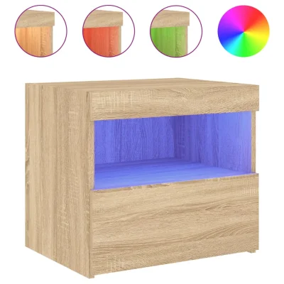 vidaXL Nočna omarica z LED lučkami sonoma hrast 50x40x45 cm