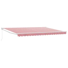 vidaXL ročno retraktibilna tenda Rdeča in bela črtasta 450x300 cm