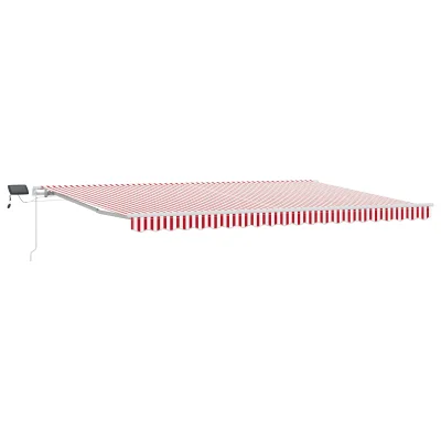 vidaXL Ročna retraktabilna tenda z LED Rdeča in Bela črta 500x300 cm