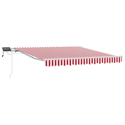 vidaXL Ročno upravljana retraktibilna tenda z LED rdečimi in belimi črtami 350x250 cm