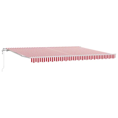 vidaXL Automatska retraktibilna tenda rdeče in bele črte 450x350 cm