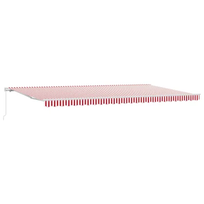 vidaXL Ročna retraktibilna tende Rdeča in bela črta 600x300 cm
