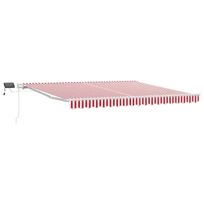 vidaXL Ročna zložljiva tenda z LED rdečimi in belimi črtami 400x350 cm