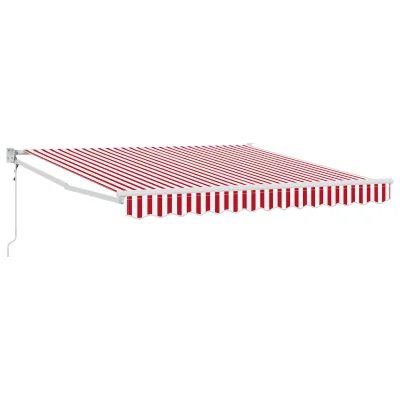 vidaXL avtomatska retraktibilna tenda rdeče in bele črte 350x250 cm