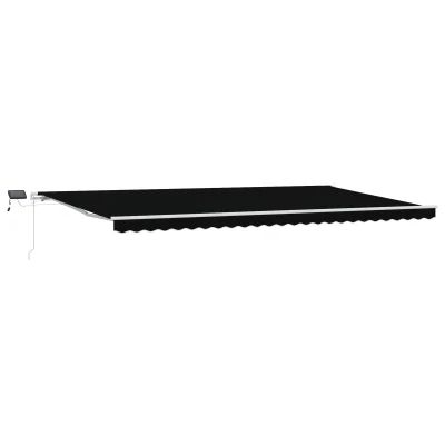 vidaXL Ročna Retraktibilna Tenda z LED Črna 600x300 cm