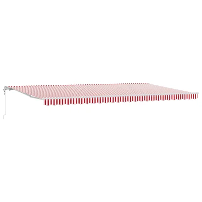vidaXL Avtomatska retraktibilna tenda rdeče in bele črte 600x350 cm