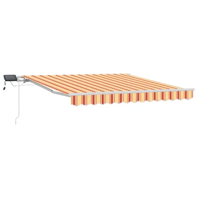 vidaXL Ročna zložljiva tenda z LED v rumeni in oranžni 350x250 cm