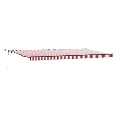 vidaXL Avtomatska Retraktibilna Tenda z LED Rdeča in Bela Črta 600x300 cm