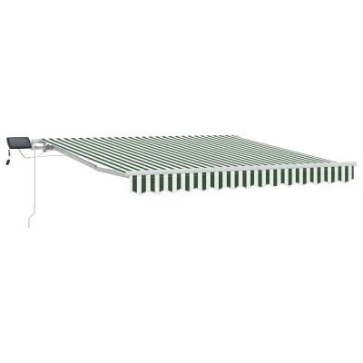 vidaXL Ročna retraktibilna tenda z LED Zelena in bela 300x250 cm