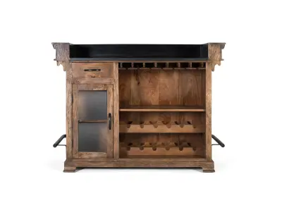 Rjava barska omarica iz mangovega lesa, granita in kovine 150 cm