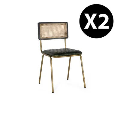 Komplet dveh stolov iz naravnega usnja in ratana