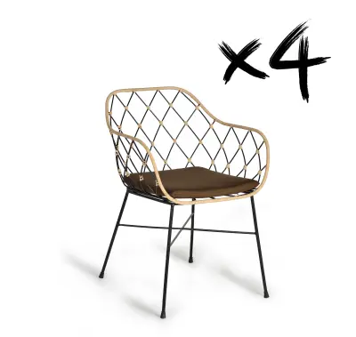 Komplet dveh ratanskih foteljev s kovinskimi nogami