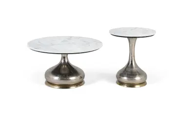 Komplet dveh klubskih mizic z okroglim marmornim pultom