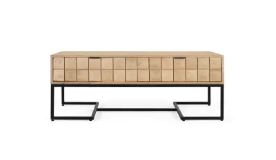 Ročno izrezljana in ročno izdelana klubska mizica iz mangovega lesa, 120 cm