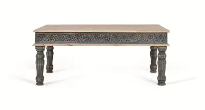 Klubska mizica iz mangovega lesa z železnim podnožjem, ročno izdelana