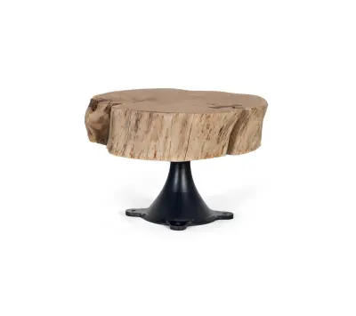 Klubska mizica iz mangovega lesa s kovinskimi nogami, premer 65 cm