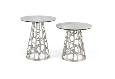 Komplet dveh klubskih mizic z okroglim marmornim pultom