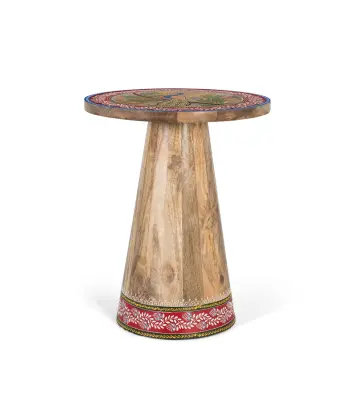 Stranska mizica iz mangovega lesa z ročno poslikanimi detajli