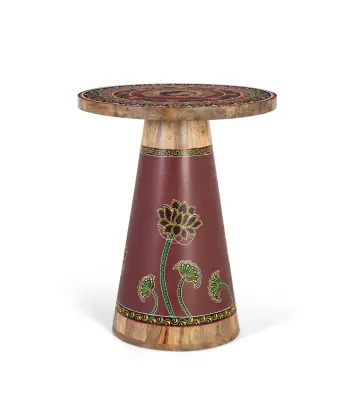 Stranska mizica iz mangovega lesa z ročno poslikanimi detajli