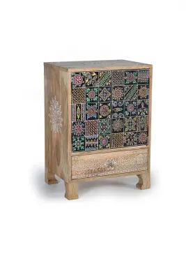 Stranska mizica iz ročno poslikanega mangovega lesa