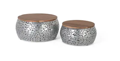 Komplet dveh miz iz mangovega lesa in aluminija