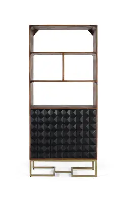 Ročno izdelana knjižna omara iz mangovega lesa z zlatimi nogami