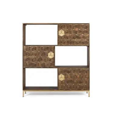 Knjižna omara iz mangovega lesa z zlatimi detajli