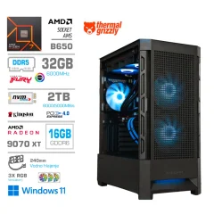 Računalnik MEGA MT S8 R7-7700X/RX9070 XT/32GB-DDR5/2TB-4.0/750W/Win11Home/črna RGB + Estetski napajalni kabli [Svetlo modra / Črna]
