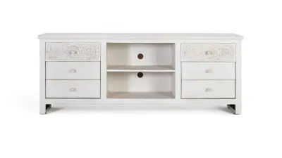 TV omarica s 6 policami in 2 predaloma iz naravnega lesa