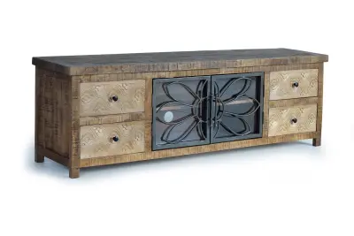 TV omarica iz mangovega lesa in starane rjave kovine