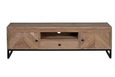 TV omarica iz akacijevega lesa in z naravnimi kovinskimi nogami