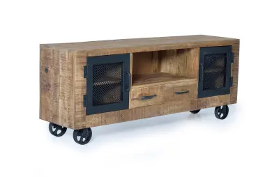 TV omarica iz mangovega lesa in naravne kovine