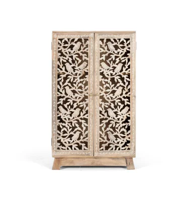 Komoda iz mangovega lesa z ročno izrezljanimi vrati