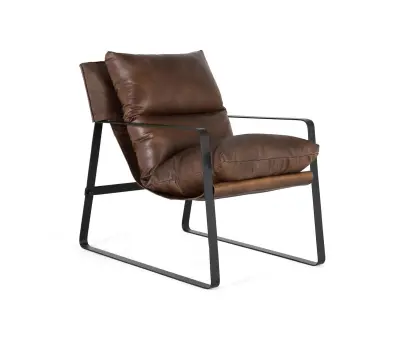 Fotelj iz naravnega usnja in rjave kovine